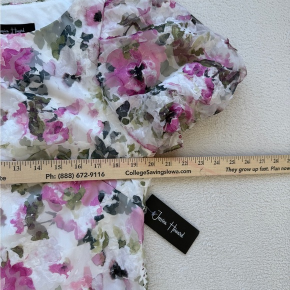 NWT Jessica Howard Floral Dress Pink Sheer Overlay Short Sleeve Elegant Size 16 - Picture 14 of 16